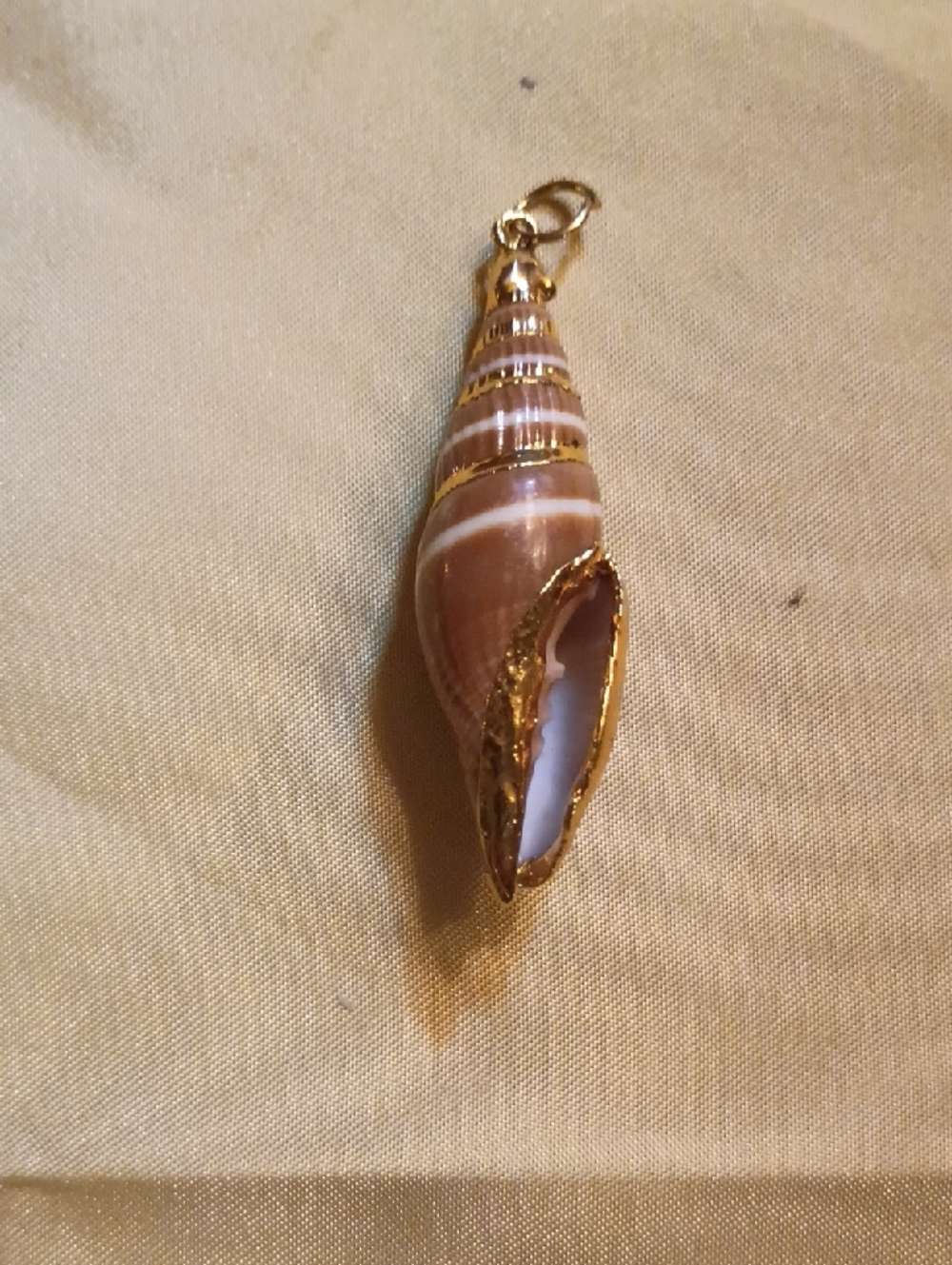 Source Unknown Brown and White Shell Pendant with Gold Trim